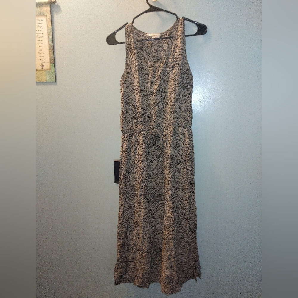 Vince Camuto Black and Tan Patterned Maxi Dress